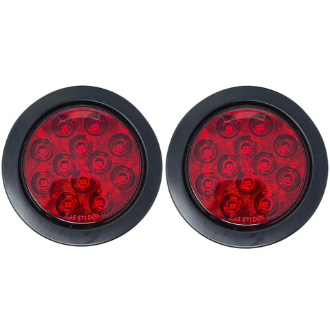 All Star Truck Parts 4" Inch Round 12 LED Red/White Trailer Tail Lights Kit Round Led Stop Turn Tail Back-up Reverse Fog Lights Reflective Lens Grommet 3-Prong Wire Pigtails for Truck Trailer RV 12V