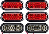 Red/White/Amber 4" Round 24 LED Stop Turn Tail Light Reverse Backup Parking Running Lights 3 Wire Pigtail Plug Grommet Trucks Trailer RV Boat Camper Dump Truck IP67 Waterproof DOT Certified 12V