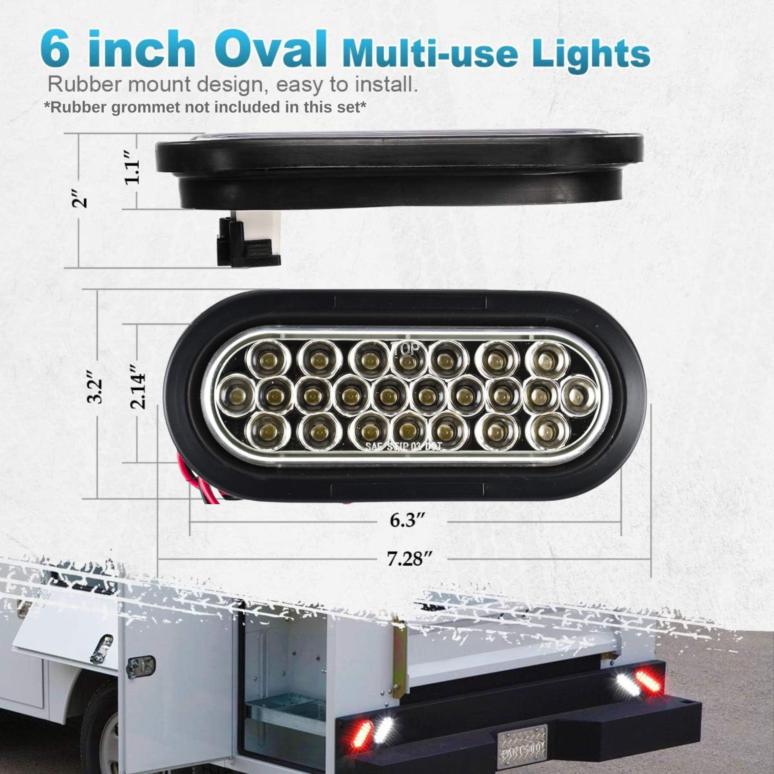 [ALL STRUCK PARTS] 6" Inch White Oval 24 LED Backup Reverse Tail Trailer Light and 3-Wire Trailer Plug - Qty 2. DOT/SAE Approved and Marked, Waterproof, High Intensity LED's