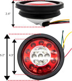 2Pcs 4.3" Inch Round led Trailer Tail Lights 19 LED Red Brake Stop Turn Tail Running Lights and Amber Turn Signal Indicator Lights Multi Functions Grommet Mount Sealed