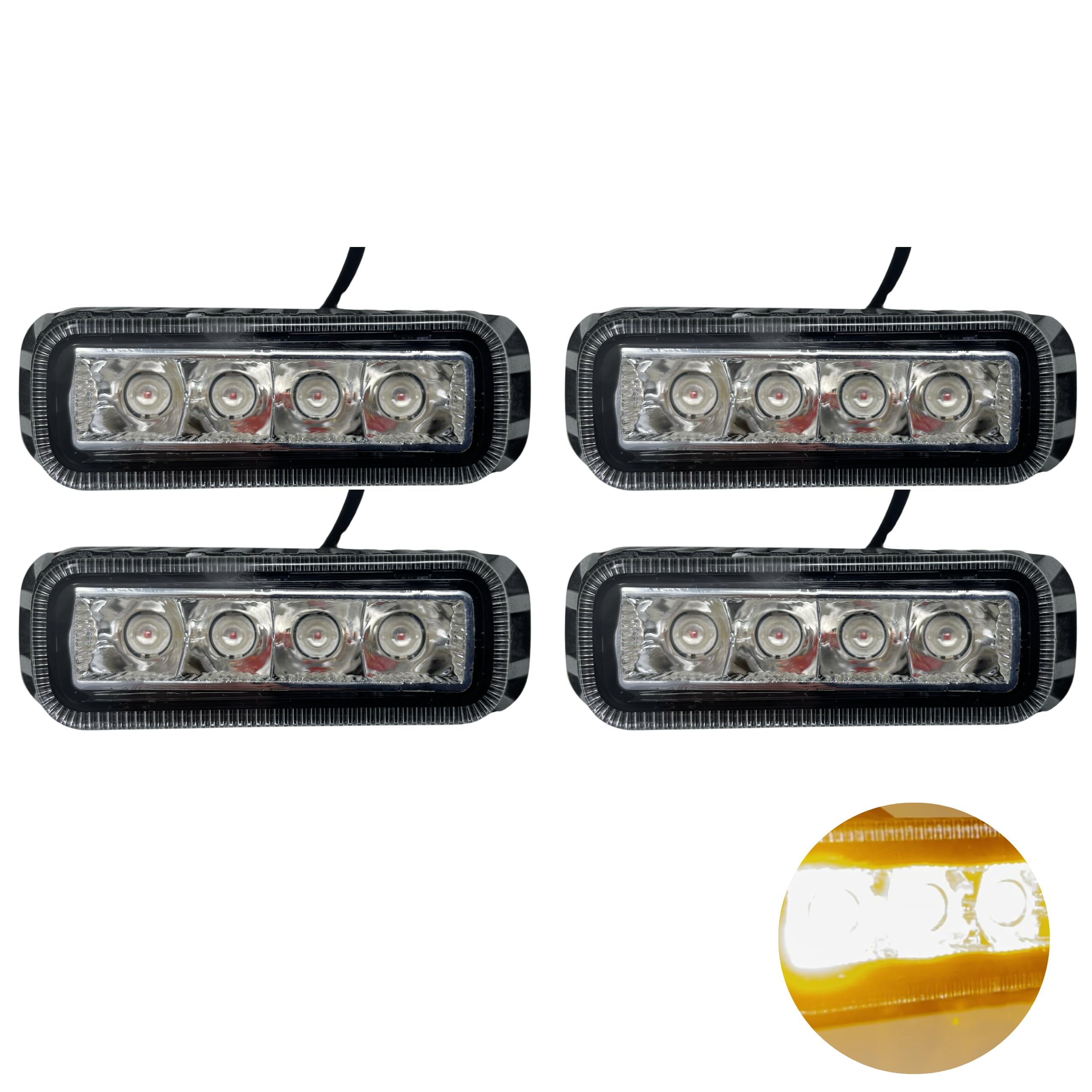 All Star Truck Parts 4" x 1.5" Rectangle LED Amber Strobe Light, 4 LED 12W IP65 Waterproof, Super Bright High Powered Strobe for Towing 6 Flash Patterns (Built in Flasher) Surface Mount 10V-30V