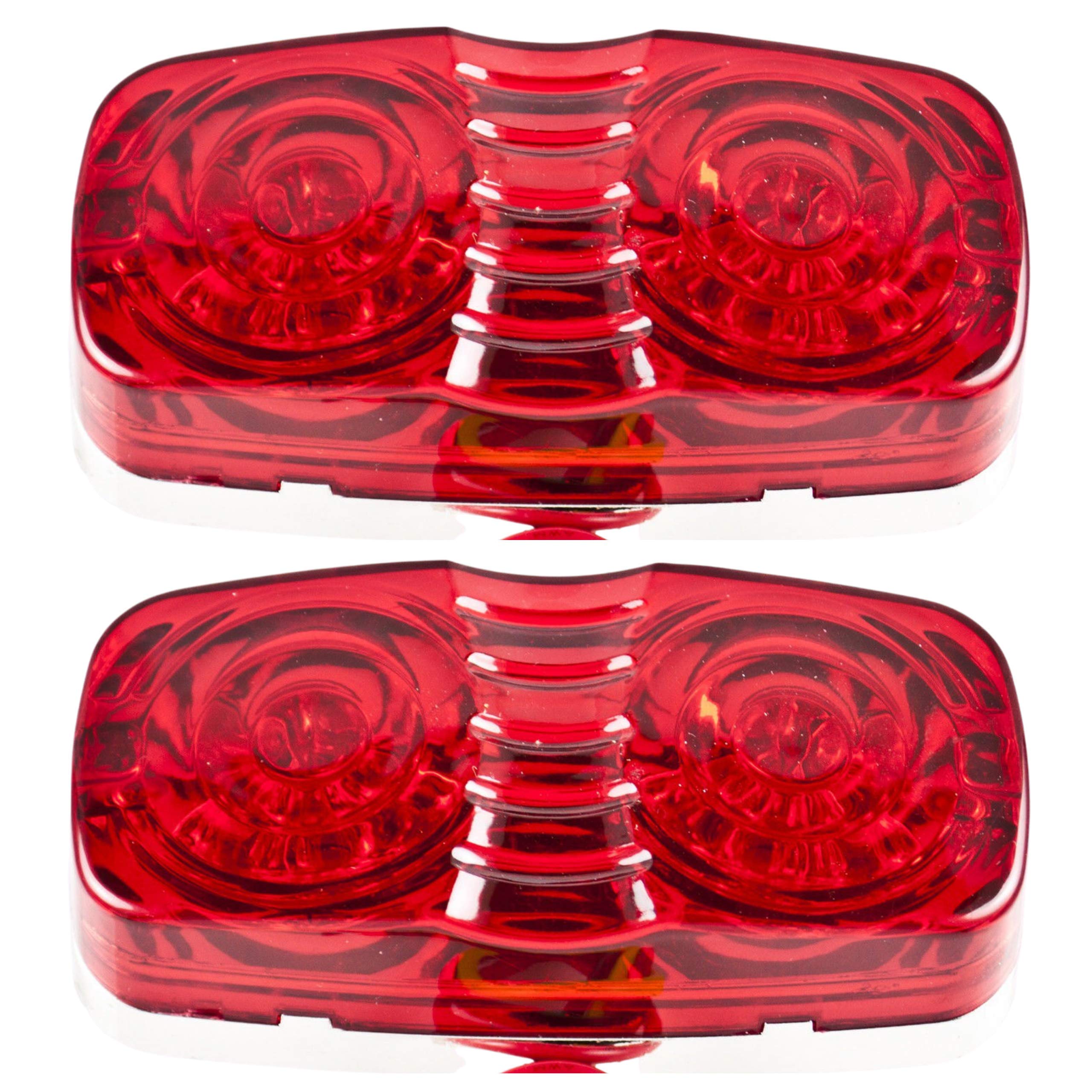 Trailer Marker LED Light Double Bullseye Amber/Red/White 12 LED Lights, Double Bullseye Tiger Eye LED Trailer Clearance Side Marker Lights, 4x2 Rectangular Rectangle Led Lights, Chrome Base 12V