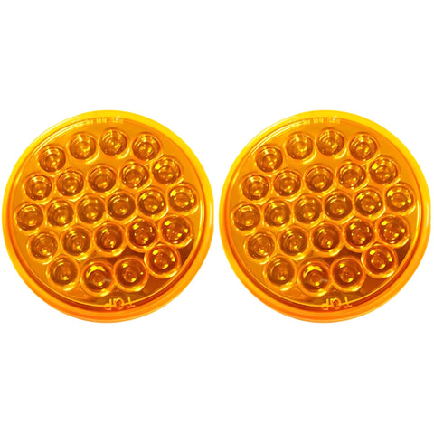 [2x] 4" Round Amber LED Trailer Tail Light 24 LED Stop Turn Signal Brake Marker Running Lights w/ 3 Wire Pigtail Plug Trucks Trailer RV Boat Dump Truck Camper [IP67 Waterproof] [DOT Certified] [12V]