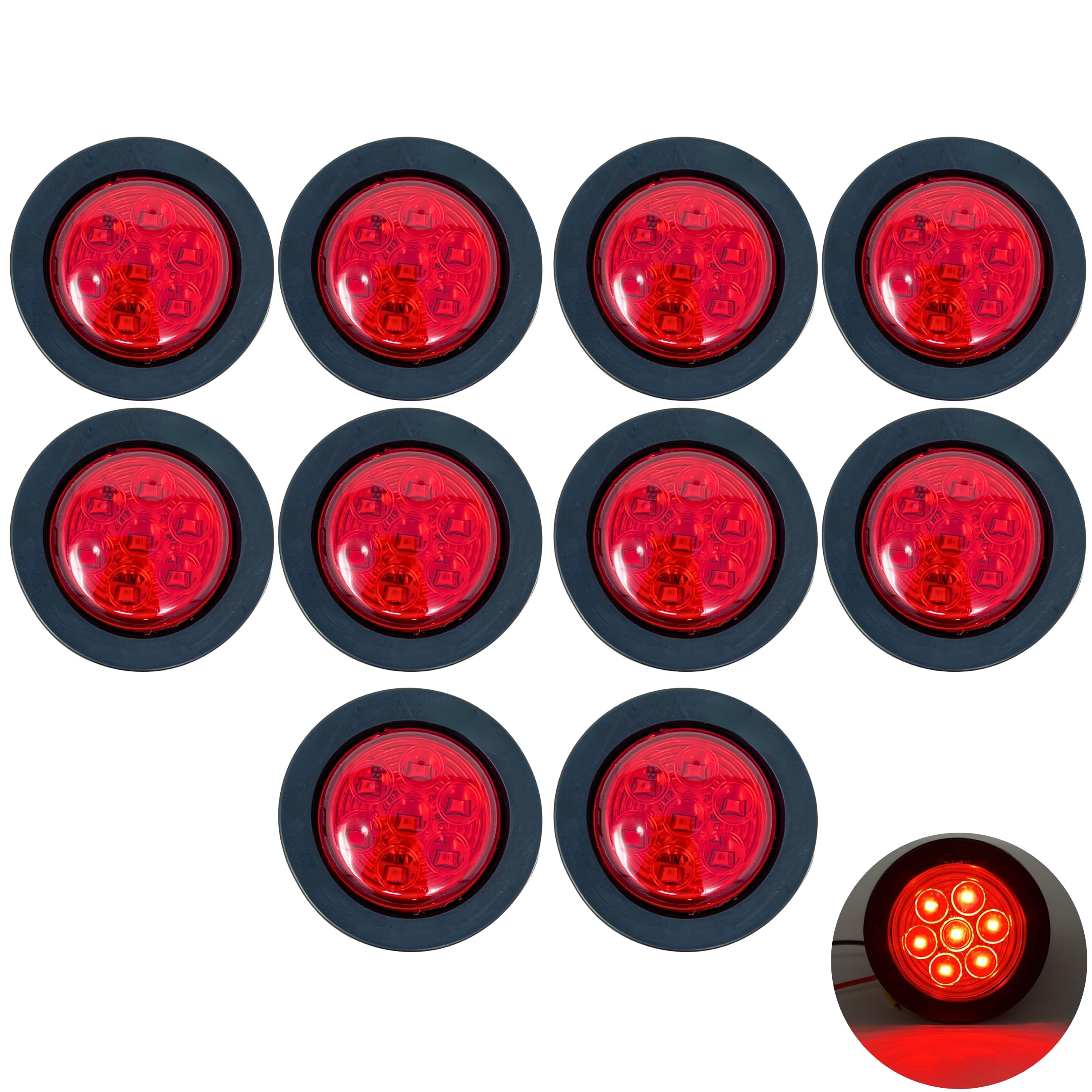 2" Amber/Red Round Trailer 7 LED Clearance Marker Lights [DOT FMVSS 108] [SAE P2] [Reflector Lens] [Grommet] [Flush-Mount] [Waterproof IP67] Marker Clearance Lights for Trailer Truck…