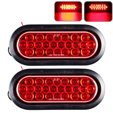 Red/White/Amber 4" Round 24 LED Stop Turn Tail Light Reverse Backup Parking Running Lights 3 Wire Pigtail Plug Grommet Trucks Trailer RV Boat Camper Dump Truck IP67 Waterproof DOT Certified 12V