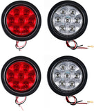 4" Inch 7 LED Round Stop/Backup/Reverse Truck Trailer Tail Light Kit w. Grommet & Pigtail