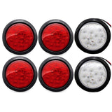 All Star Truck Parts] 4" Inch White Red Amber 12 LED Round Stop/Turn/Tail/Reverse/Backup/Mid Turn/Signal Trailer Light Kit with 3 wire Pigtail Plug & Grommet