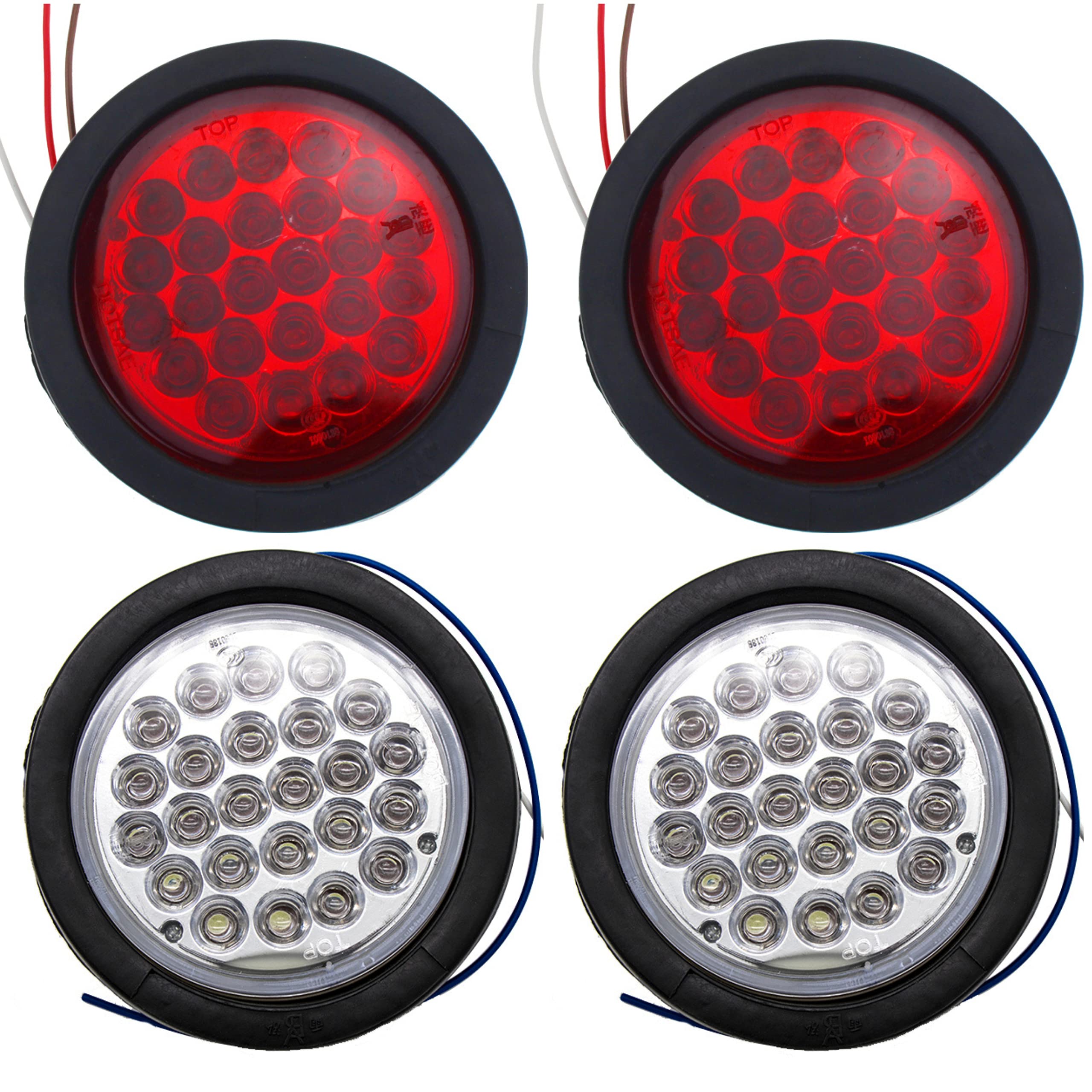 4" Round LED Trailer Tail Light 24 LED Stop Turn Signal Brake Marker Running Lights w/Rubber Grommet for Trucks Trailer RV Boat [IP67 Waterproof] [DOT Certified]