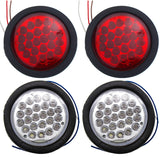 4" Round LED Trailer Tail Light 24 LED Stop Turn Signal Brake Marker Running Lights w/Rubber Grommet for Trucks Trailer RV Boat [IP67 Waterproof] [DOT Certified]