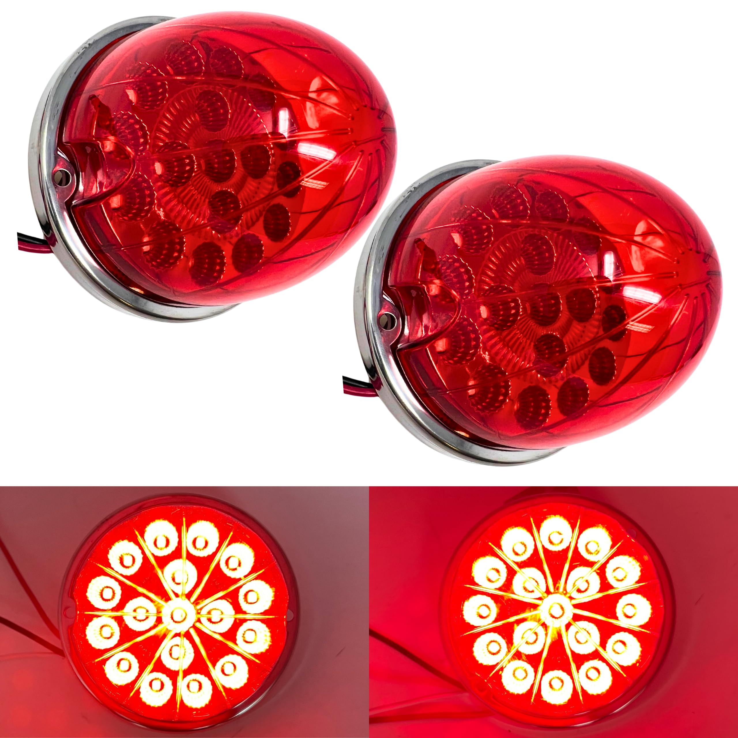 2PCS Dual Revolution Turn Signal Marke to Auxiliary 17 LED Watermelon Lights Clear Lens & Stainless Steel Bezel Marker Lights for Freightliner Kenworth Peterbilt Trailer Heavy Trucks