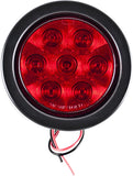 4" Inch 7 LED Round Stop/Backup/Reverse Truck Trailer Tail Light Kit w. Grommet & Pigtail