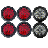 All Star Truck Parts 4" Inch Round 12 LED Red/White Trailer Tail Lights Kit Round Led Stop Turn Tail Back-up Reverse Fog Lights Reflective Lens Grommet 3-Prong Wire Pigtails for Truck Trailer RV 12V