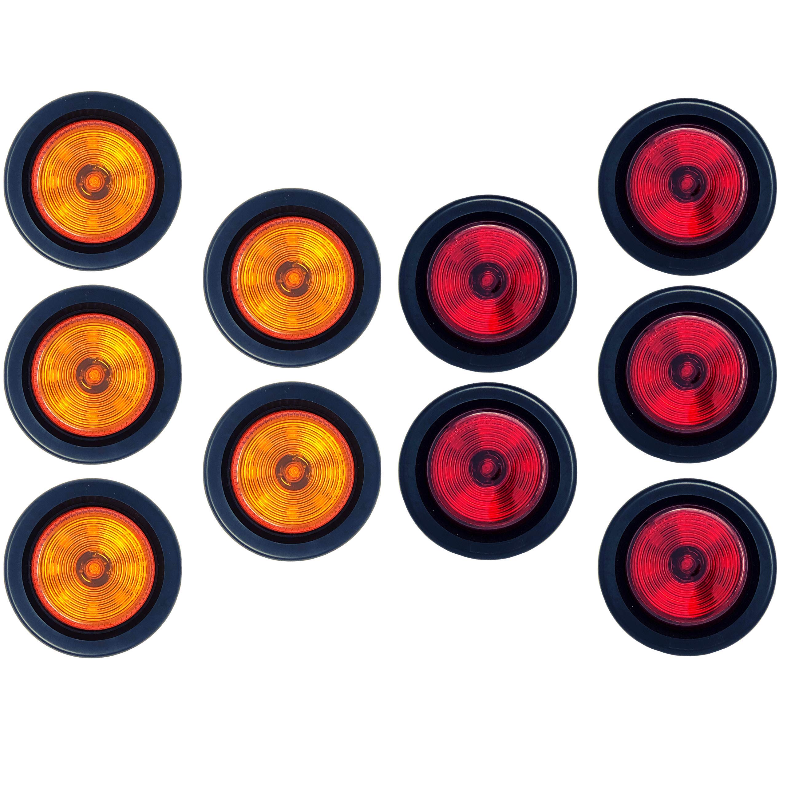 Red/Amber 2" Round Trailer 9 LED Clearance Side Marker Lights [DOT FMVSS 108] [SAE P2] [Reflector Lens] [Grommet+Plug] [Flush-Mount] [Waterproof IP67] Marker Clearance Lights Trailer Truck