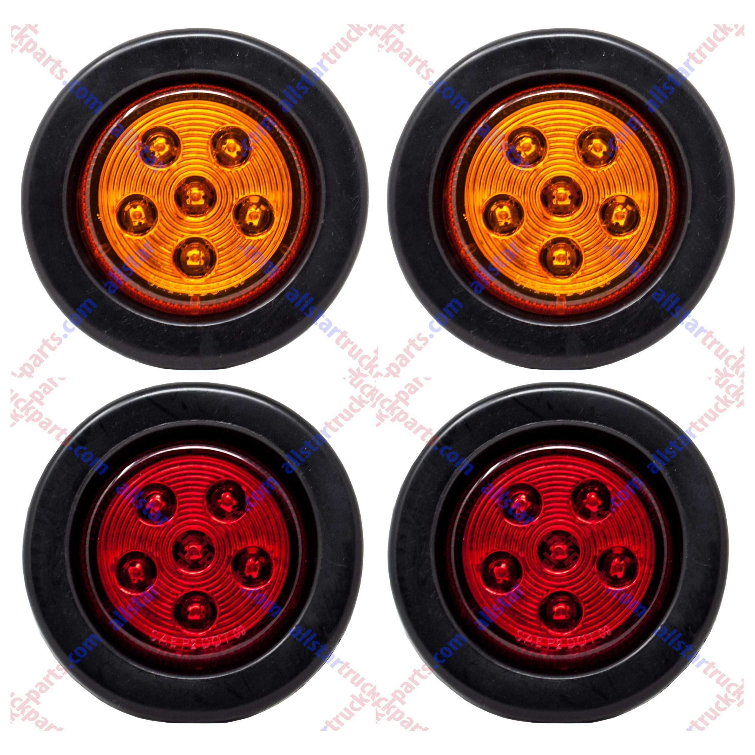 2.5/2-1/2" Round 6 LED Red/Amber Light Truck Trailer Side Marker Clearance Grommet Pigtail Plug Kit