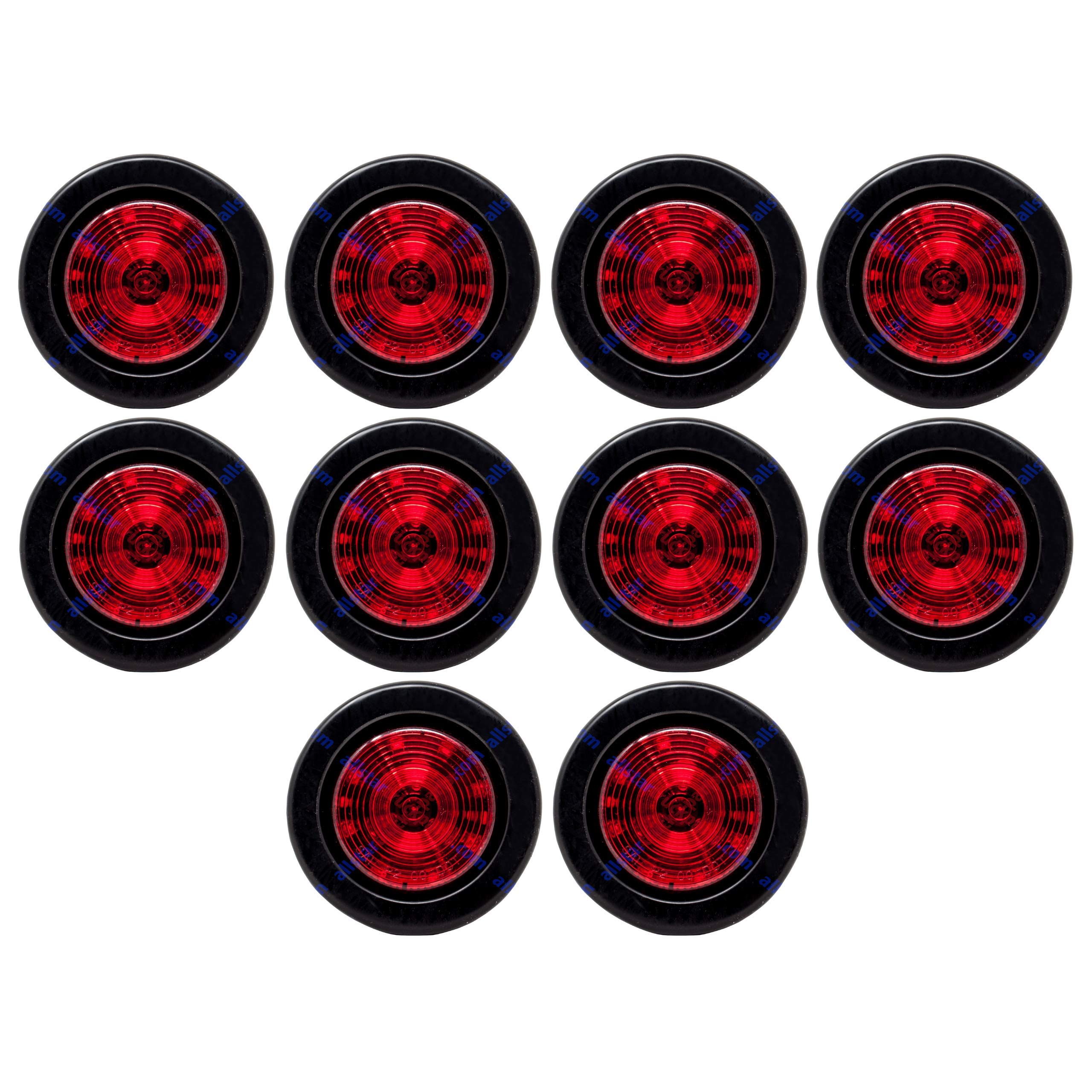 All Star Truck Parts] 2.5" Red/Amber 12 Led Round Side Marker Clearance Lights Grommet Flush Mount, Sealed Truck Trailer with Reflex Lens, IP67 Waterproof- Super Bright DOT SAE P2 FMVSS 180