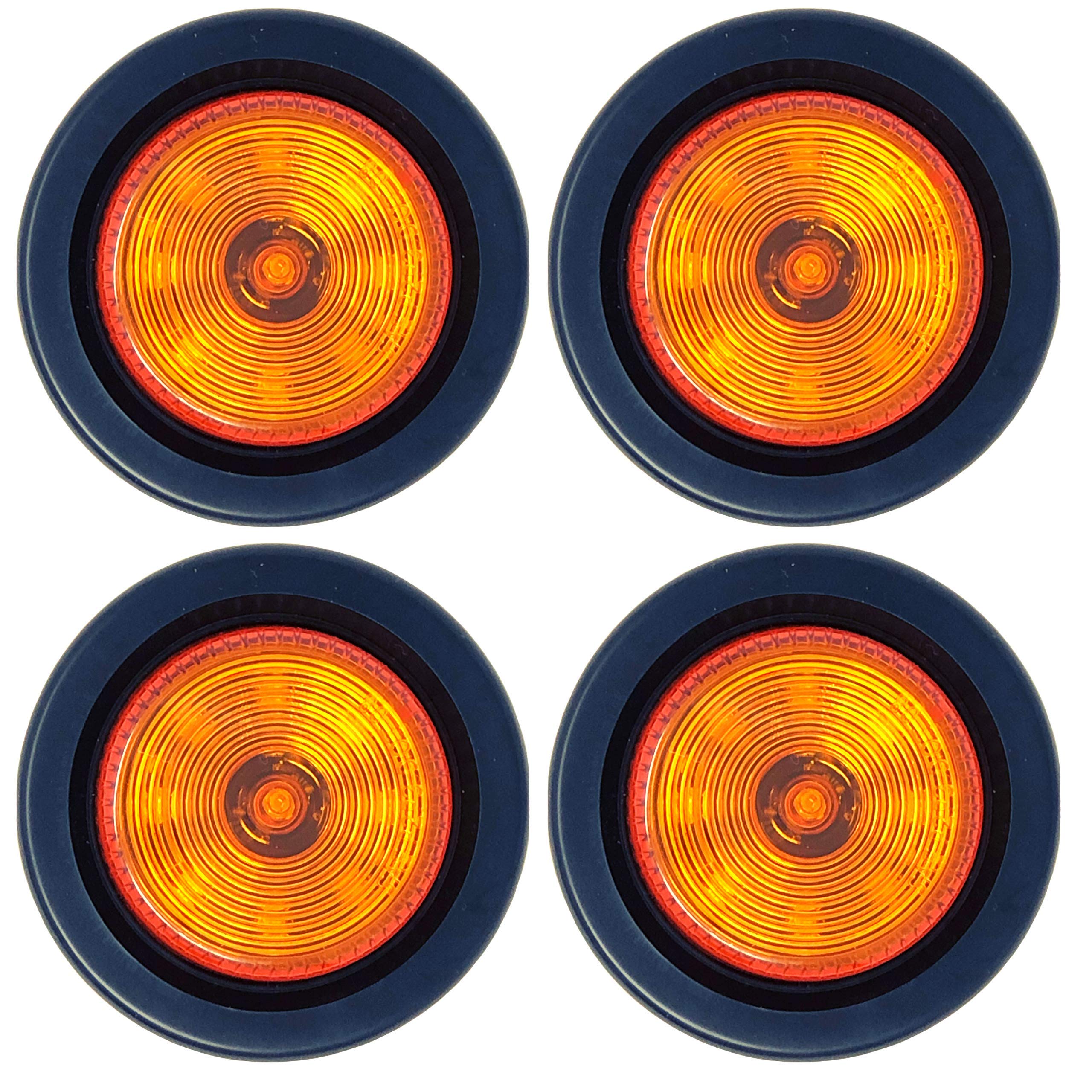 Red/Amber 2" Round Trailer 9 LED Clearance Side Marker Lights [DOT FMVSS 108] [SAE P2] [Reflector Lens] [Grommet+Plug] [Flush-Mount] [Waterproof IP67] Marker Clearance Lights Trailer Truck