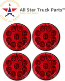 4 PC 3-1/7" Round LED Light Chrome Side Marker Clearance S/T/T 3 Wire Design [2 Screw Surface Mount] [9 LEDs] [Chrome Base] [IP 67] for Trailers - 4 Red