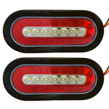 2Pcs 6.3 inch inch Oval Truck Trailer 23 LED Tail Stop Brake Lights Taillights Running Red White Backup Reverse Lights,Sealed Lights w reflectors Flush Mount Rubber Grommet