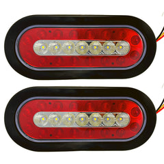 All Star Truck Parts 2Pcs 6.3 inch inch Oval Truck Trailer 23 LED Tail Stop Brake Lights Taillights Running Red White Backup Reverse Lights,Sealed Lights w reflectors Flush Mount Rubber Grommet