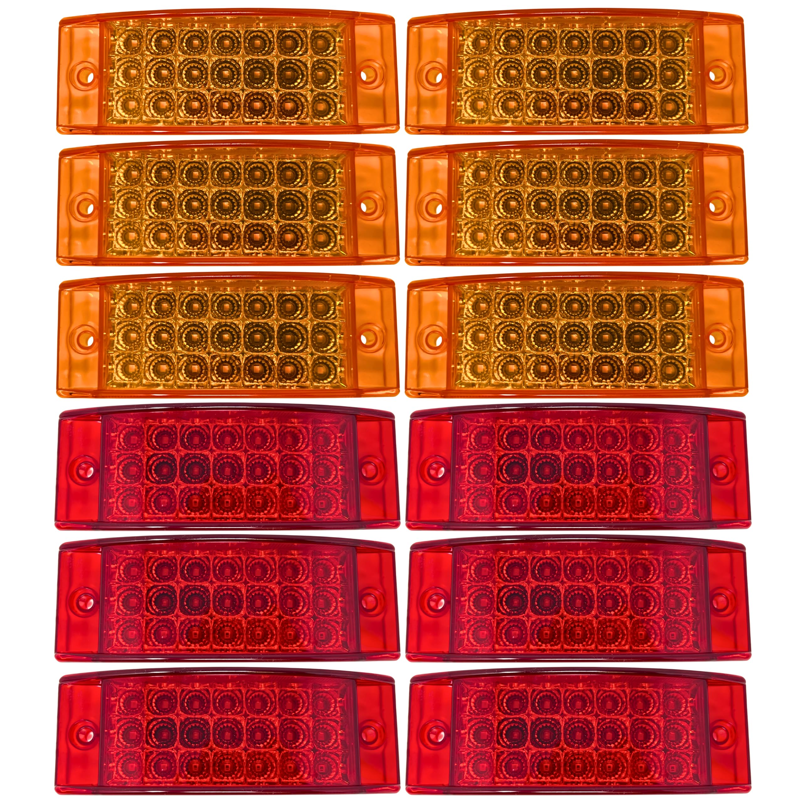 All Star Truck Parts] Amber + Red 6" 21 LED Side Marker Clearance Light Rectangle 12V Truck Trailer Camper Boat Marine 6x2 Rectangular Surface Mount [Sealed and Waterproof]