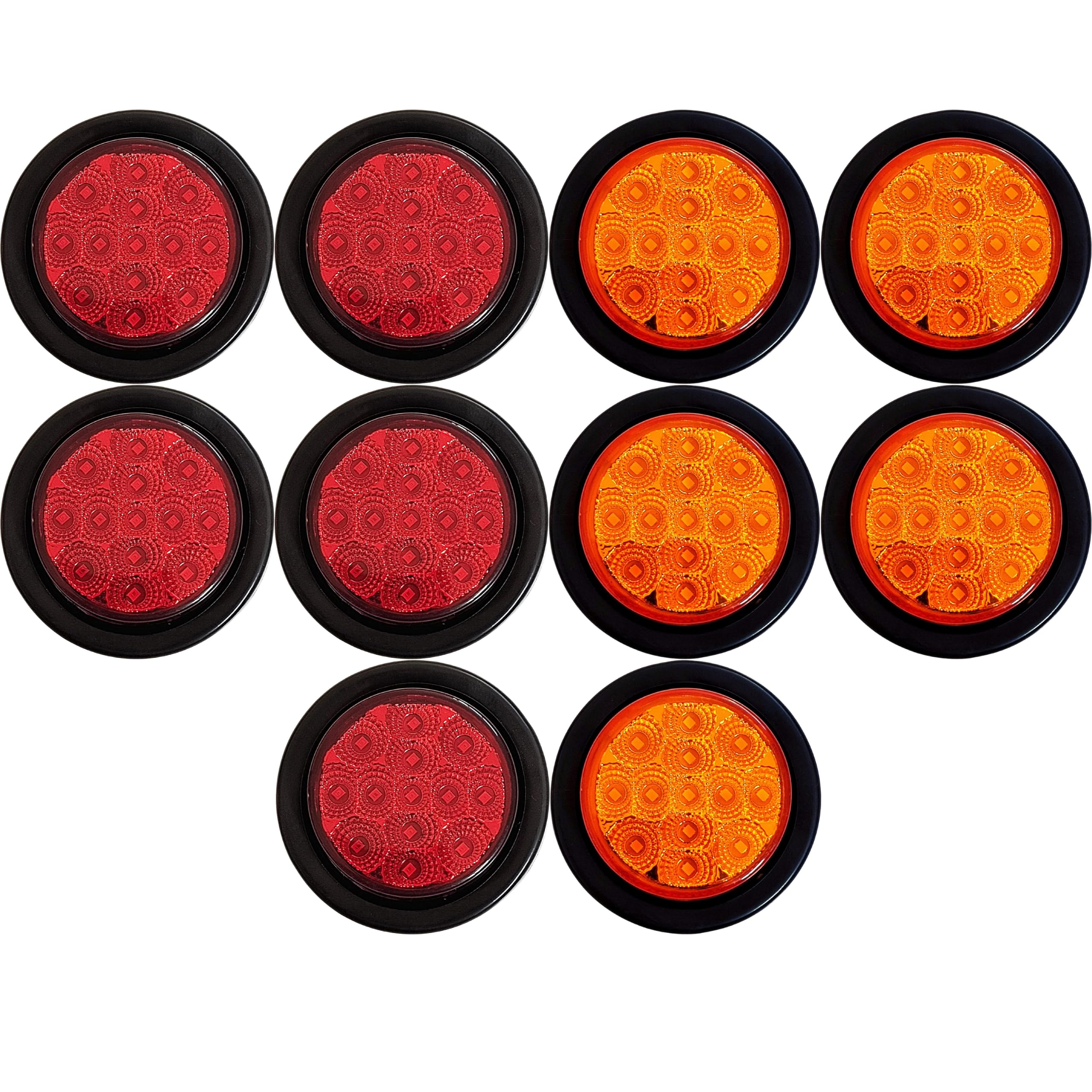 Amber/Red 2.5" Round Led Clearance Side Marker Lights Kit 13 LED Diodes Reflector Grommet Wire Pigtail Truck Utility Trailer RV UTV Tractor Flush Mount Waterproof 12V Sealed