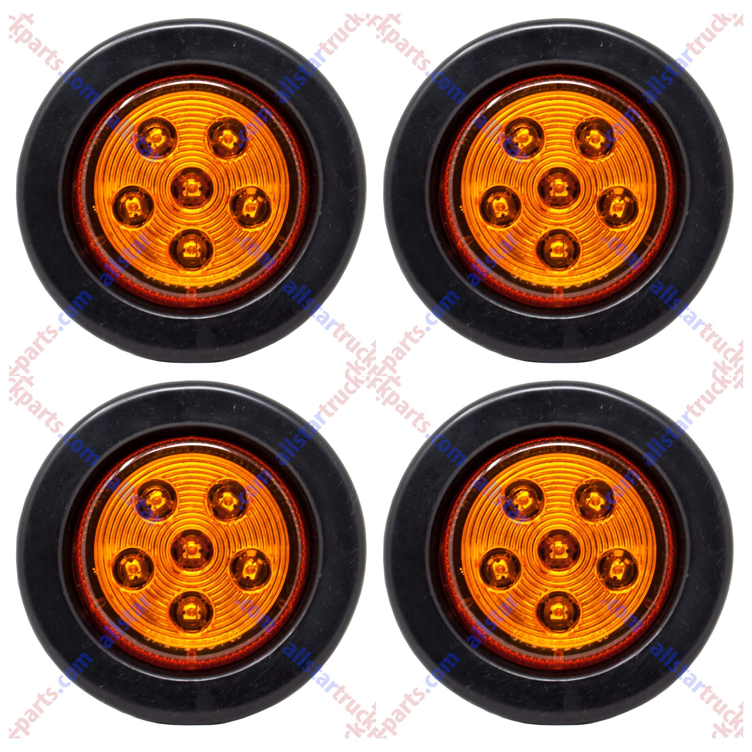 2.5/2-1/2" Round 6 LED Red/Amber Light Truck Trailer Side Marker Clearance Grommet Pigtail Plug Kit