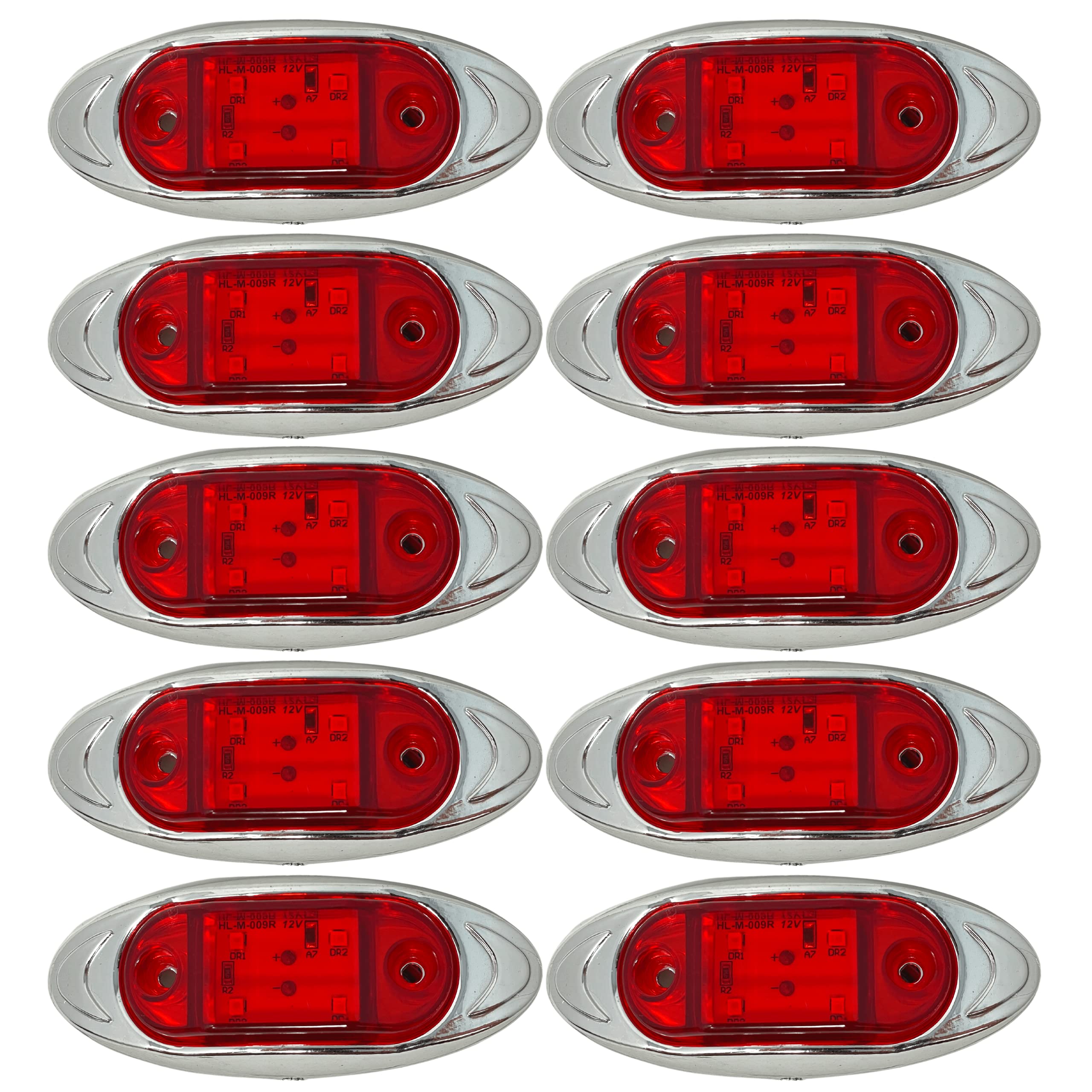 [4-LED RED/AMBER] [4" x 1.65"] Mini Side Marker Red Light with Chrome Bezel, Universal LED Clearance Markers for Truck Trailer Boat ATV Marine Marker lights 12V High Brightness Side Marker Lights