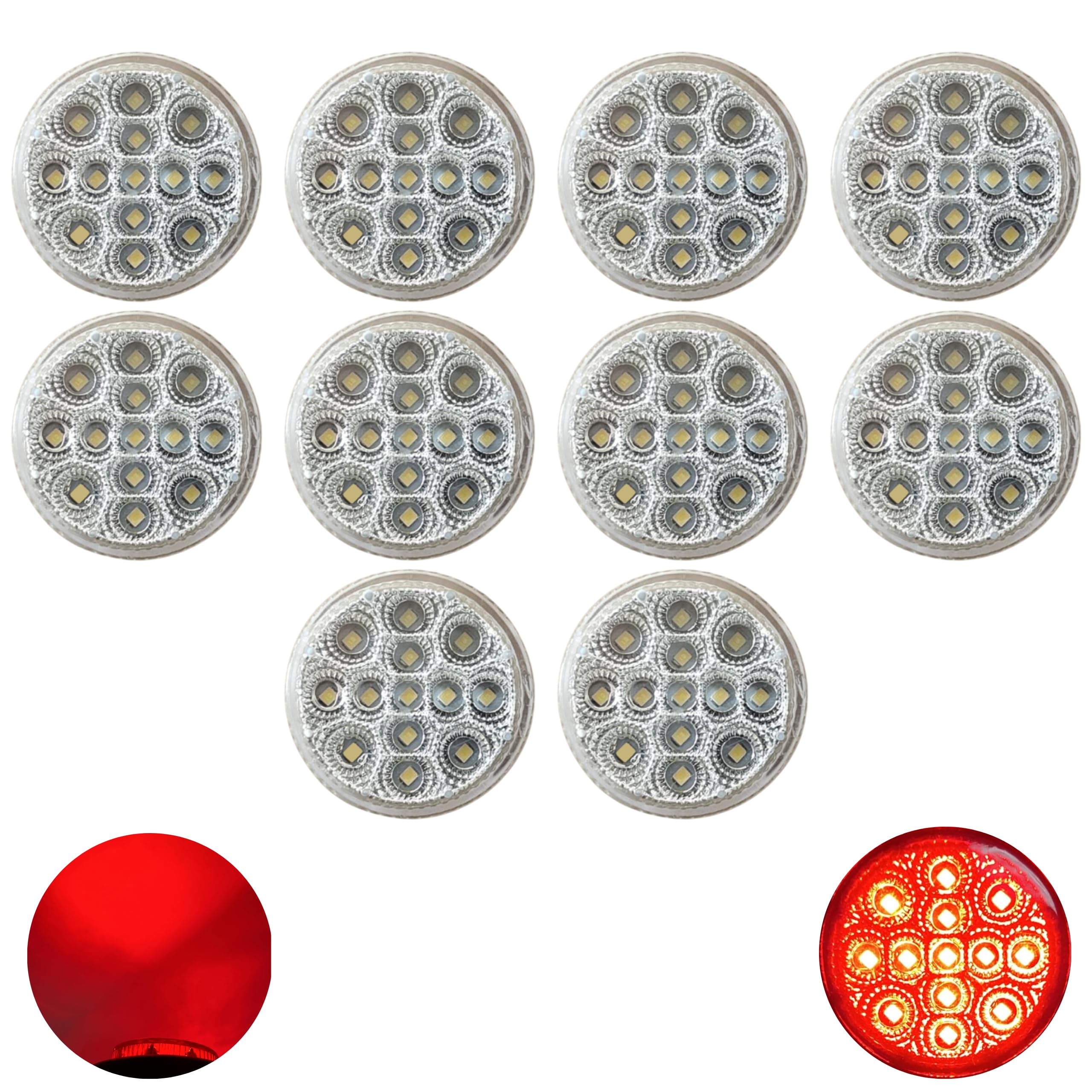 All Star Truck Parts 2" Round Amber/Red 13 LED Light Side Marker Clearance Clear Lens Reflector Lens Rubber Grommet + Removable 2 Wire Pigtail Plug IP67 Waterproof Trailers RV's Trucks Off Road 12V