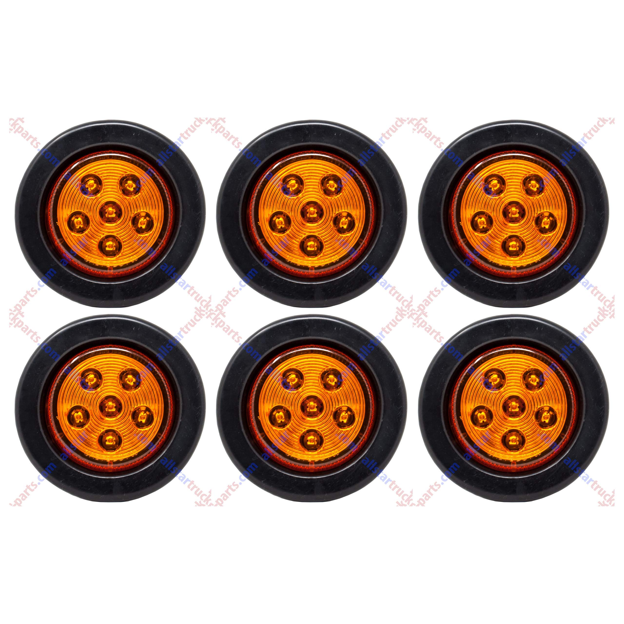 2.5/2-1/2" Round 6 LED Red/Amber Light Truck Trailer Side Marker Clearance Grommet Pigtail Plug Kit