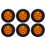 2.5/2-1/2" Round 6 LED Red/Amber Light Truck Trailer Side Marker Clearance Grommet Pigtail Plug Kit