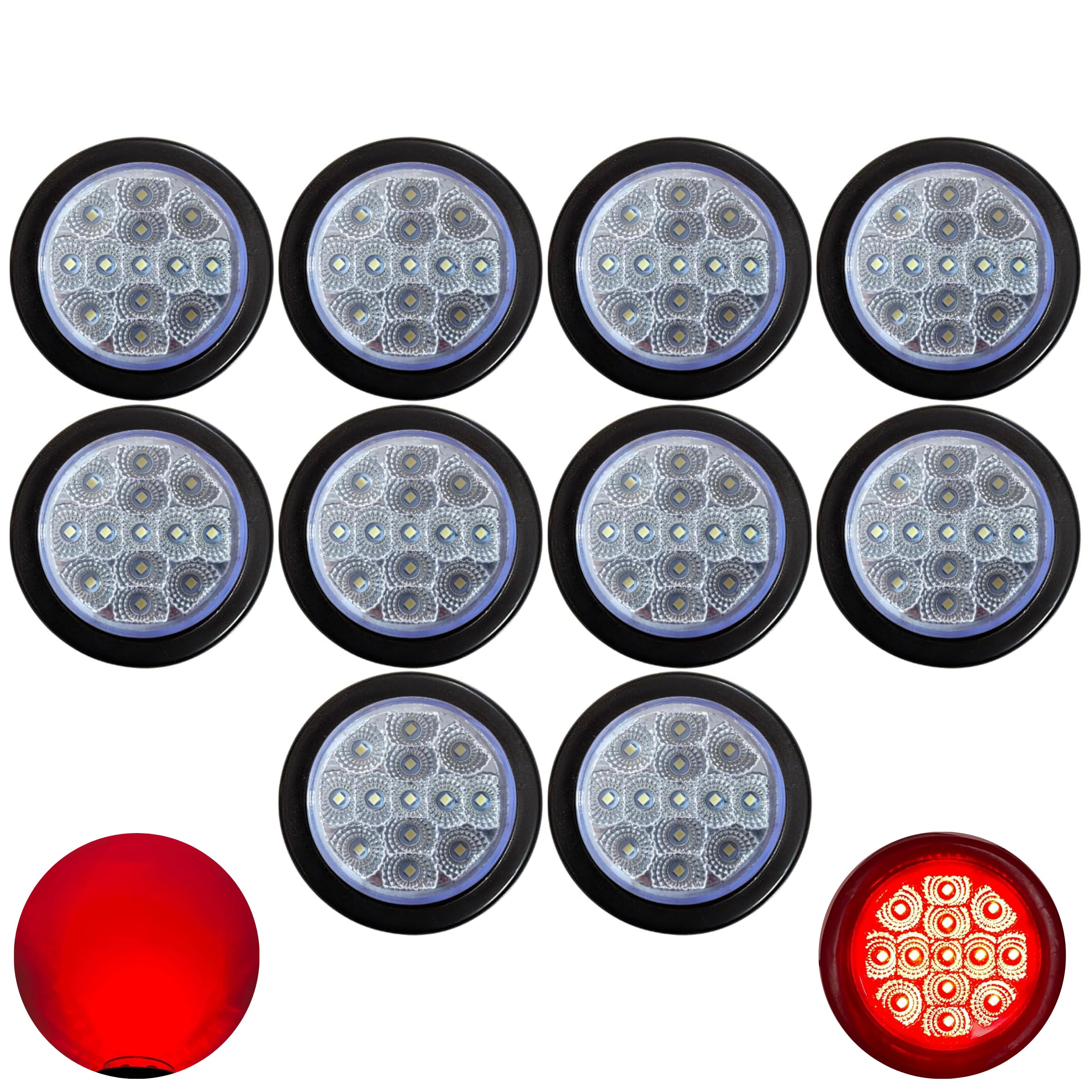 All Star Truck Parts 2.5" Round Red/Amber Led Clearance Side Marker Lights 13 LED Diodes Clear Lens ID Truck Utility Trailer RV UTE UTV Tractor Flush Mount Sleeper Waterproof 12V Sealed