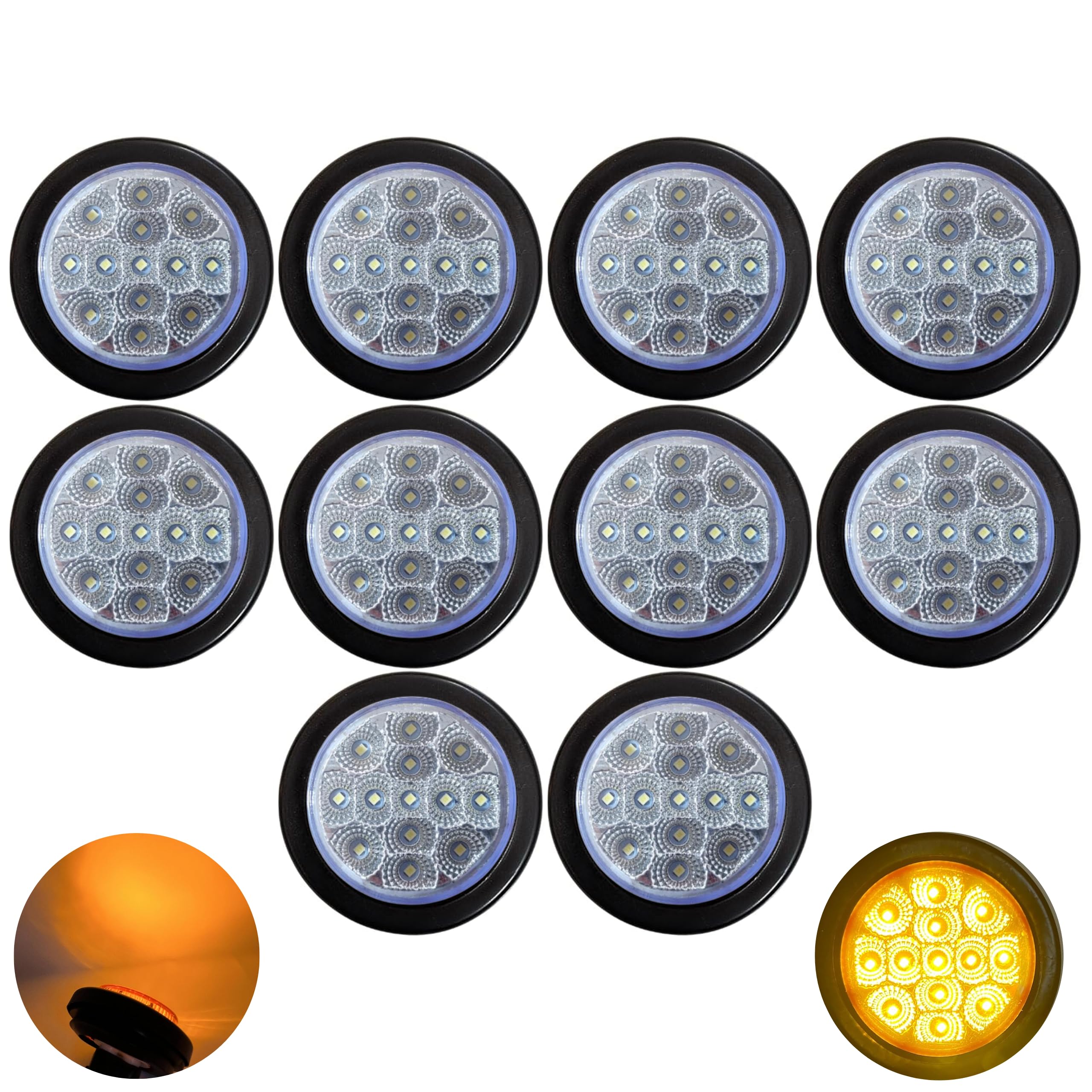 All Star Truck Parts 2.5" Round Red/Amber Led Clearance Side Marker Lights 13 LED Diodes Clear Lens ID Truck Utility Trailer RV UTE UTV Tractor Flush Mount Sleeper Waterproof 12V Sealed