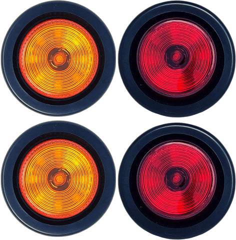 2" Round Trailer 9 LED Clearance Side Marker Lights Amber/Red [DOT FMVSS 108] [SAE P2] [Reflector Lens] [Grommet+Plug] [Flush-Mount] [Waterproof IP67] Marker Clearance Lights Trailer Truck