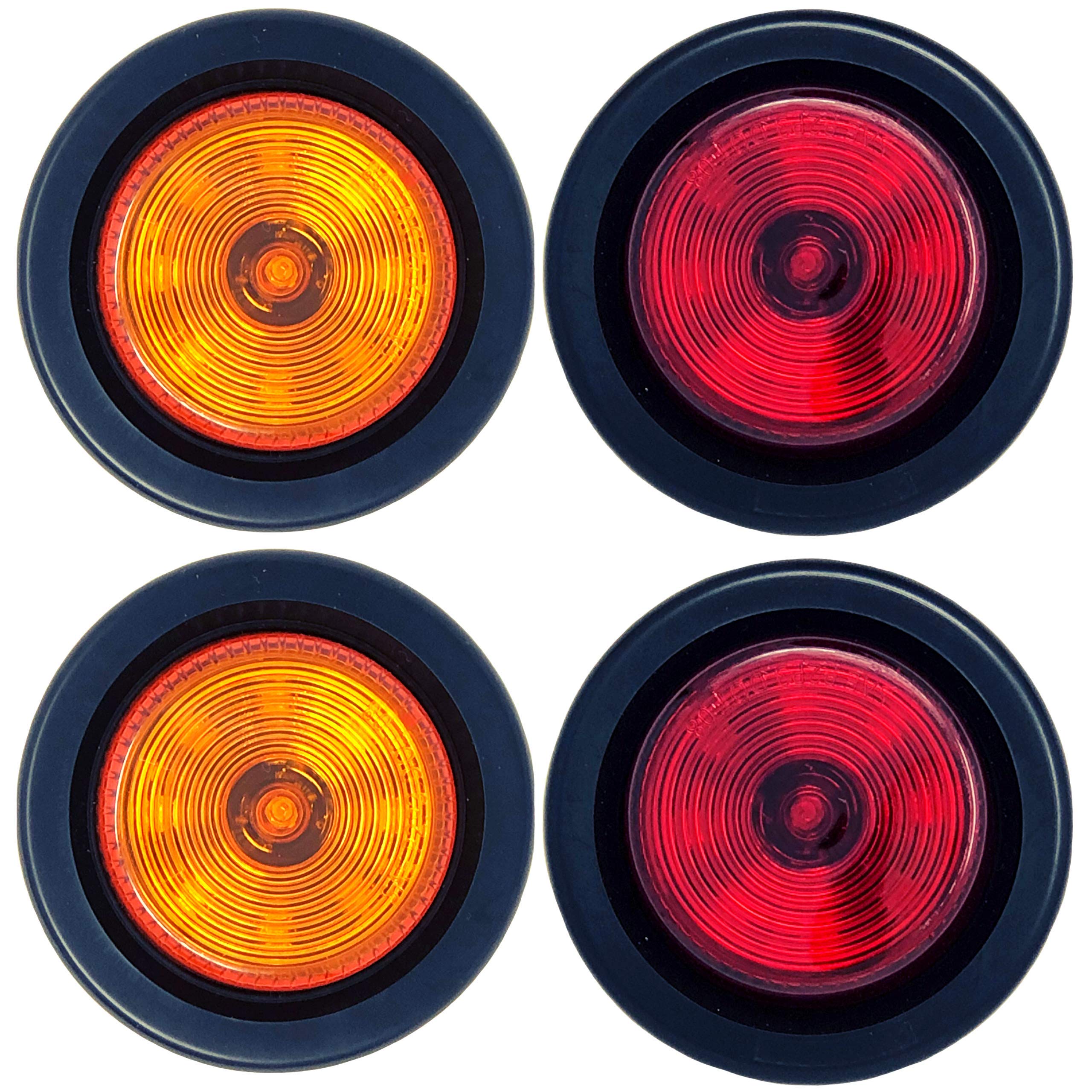 Red/Amber 2" Round Trailer 9 LED Clearance Side Marker Lights [DOT FMVSS 108] [SAE P2] [Reflector Lens] [Grommet+Plug] [Flush-Mount] [Waterproof IP67] Marker Clearance Lights Trailer Truck