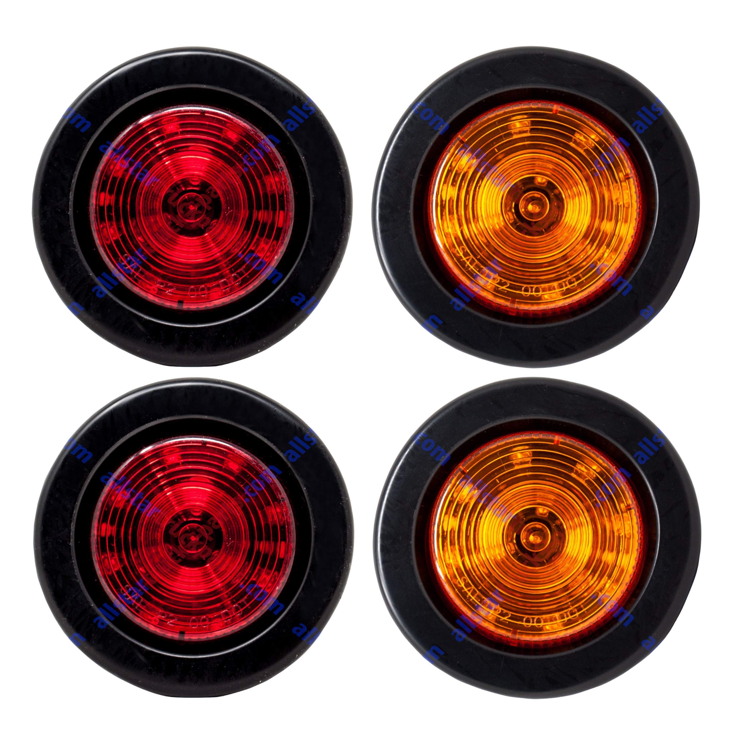 All Star Truck Parts] 2.5" Red/Amber 12 Led Round Side Marker Clearance Lights Grommet Flush Mount, Sealed Truck Trailer with Reflex Lens, IP67 Waterproof- Super Bright DOT SAE P2 FMVSS 180