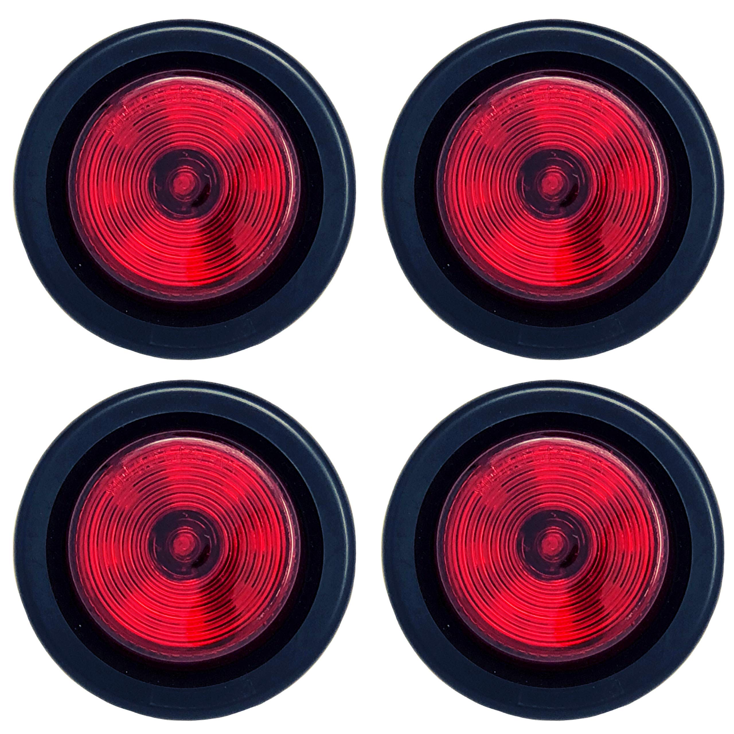 Red/Amber 2" Round Trailer 9 LED Clearance Side Marker Lights [DOT FMVSS 108] [SAE P2] [Reflector Lens] [Grommet+Plug] [Flush-Mount] [Waterproof IP67] Marker Clearance Lights Trailer Truck