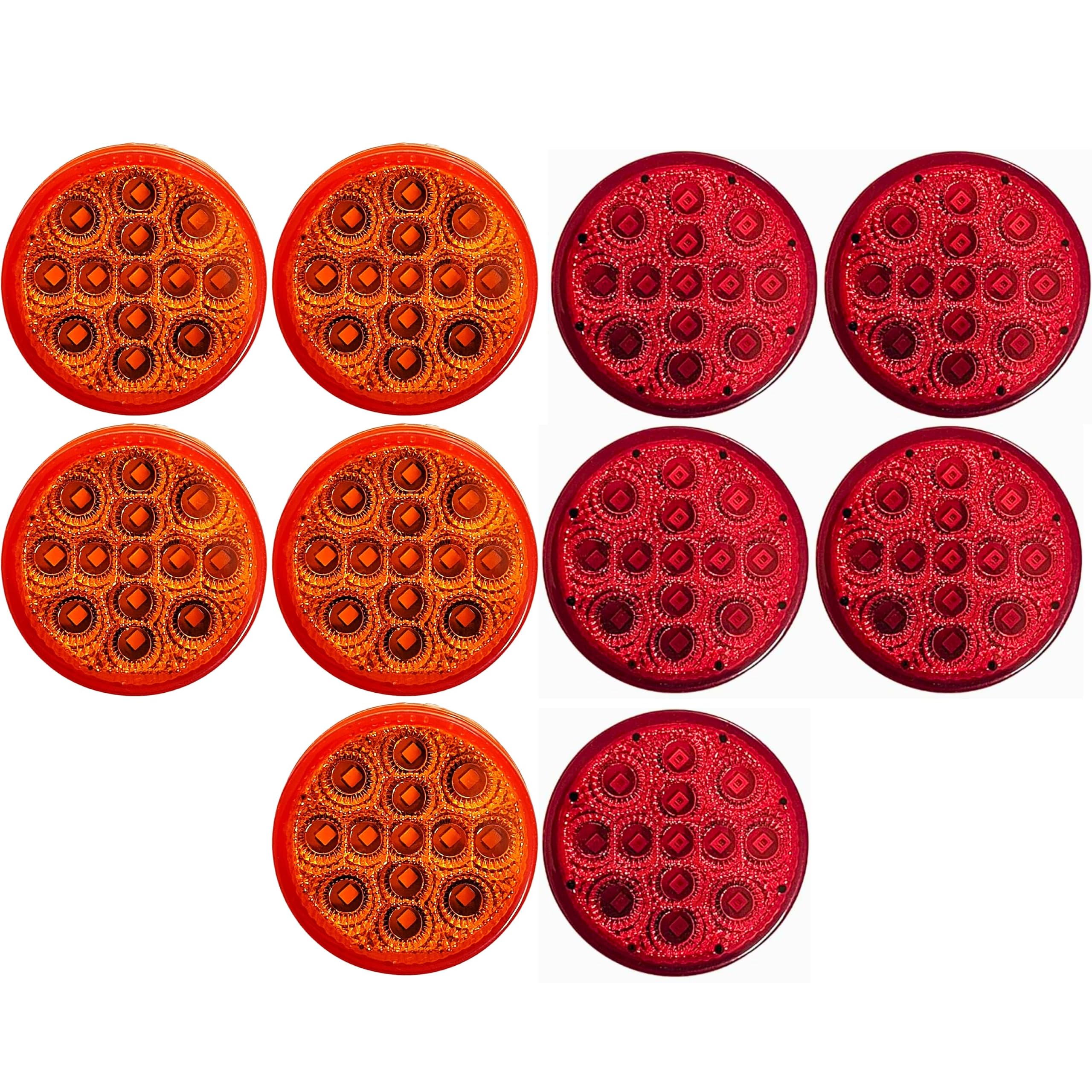 Amber/Red 2.5" Round Led Clearance Side Marker Lights Kit 13 LED Diodes Reflector Grommet Wire Pigtail Truck Utility Trailer RV UTV Tractor Flush Mount Waterproof 12V Sealed