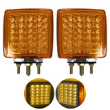 2pc Amber/Red 51 LED Clear Lens Double Face Stud Mount Pedestal Fender Stop Turn Tail Light Heavy Truck Trailer Peterbilt Freightliner Kenworth Mack Western Star Left & Right Side