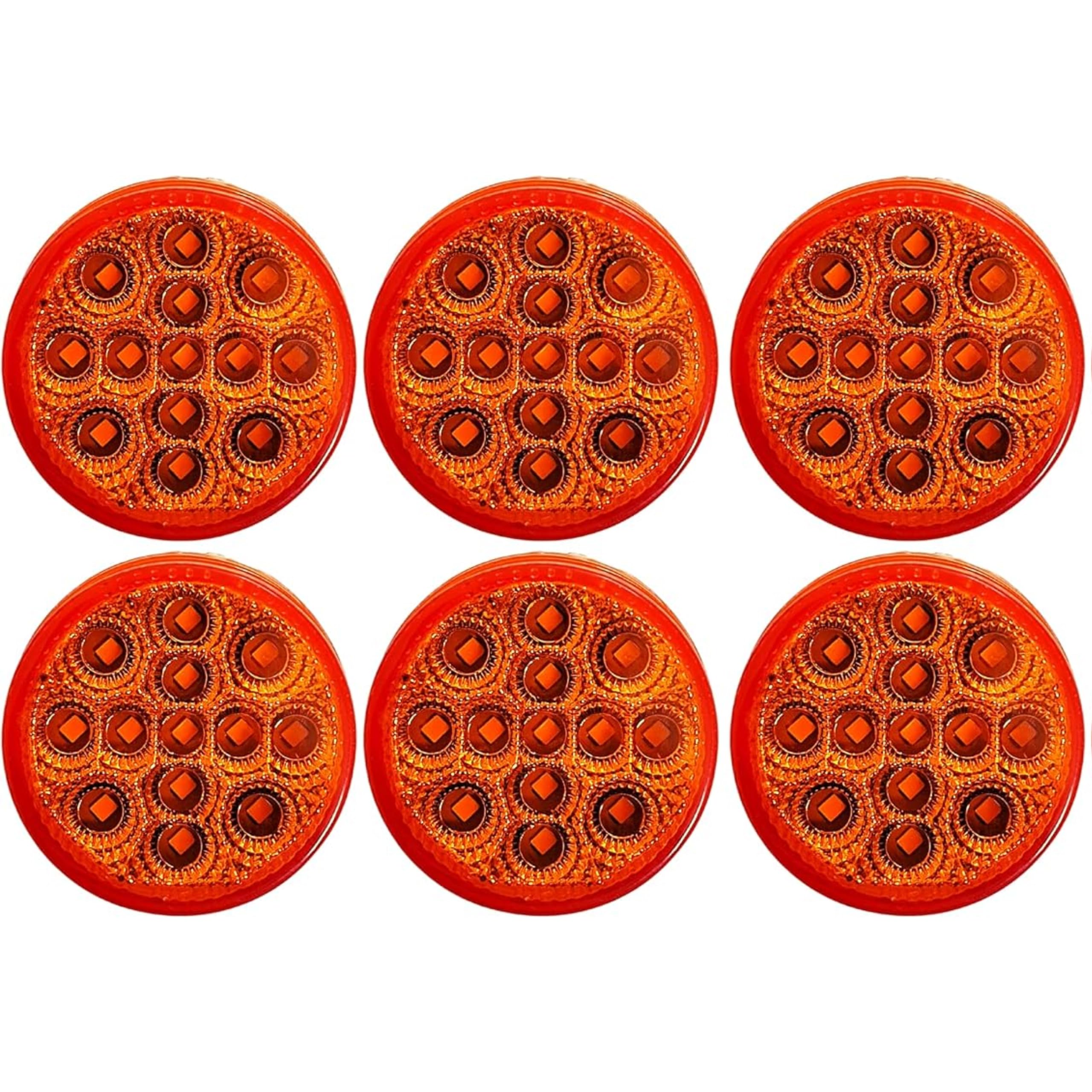 Amber/Red 2.5" Round Led Clearance Side Marker Lights Kit 13 LED Diodes Reflector Grommet Wire Pigtail Truck Utility Trailer RV UTV Tractor Flush Mount Waterproof 12V Sealed