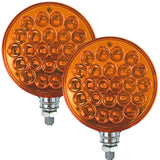 2pc Amber/Amber 48 LED Round Double Face Chrome Stud Mount Pedestal Fender Stop Turn Tail Light Truck Trailer Peterbilt Freightliner Kenworth Mack 10-30V