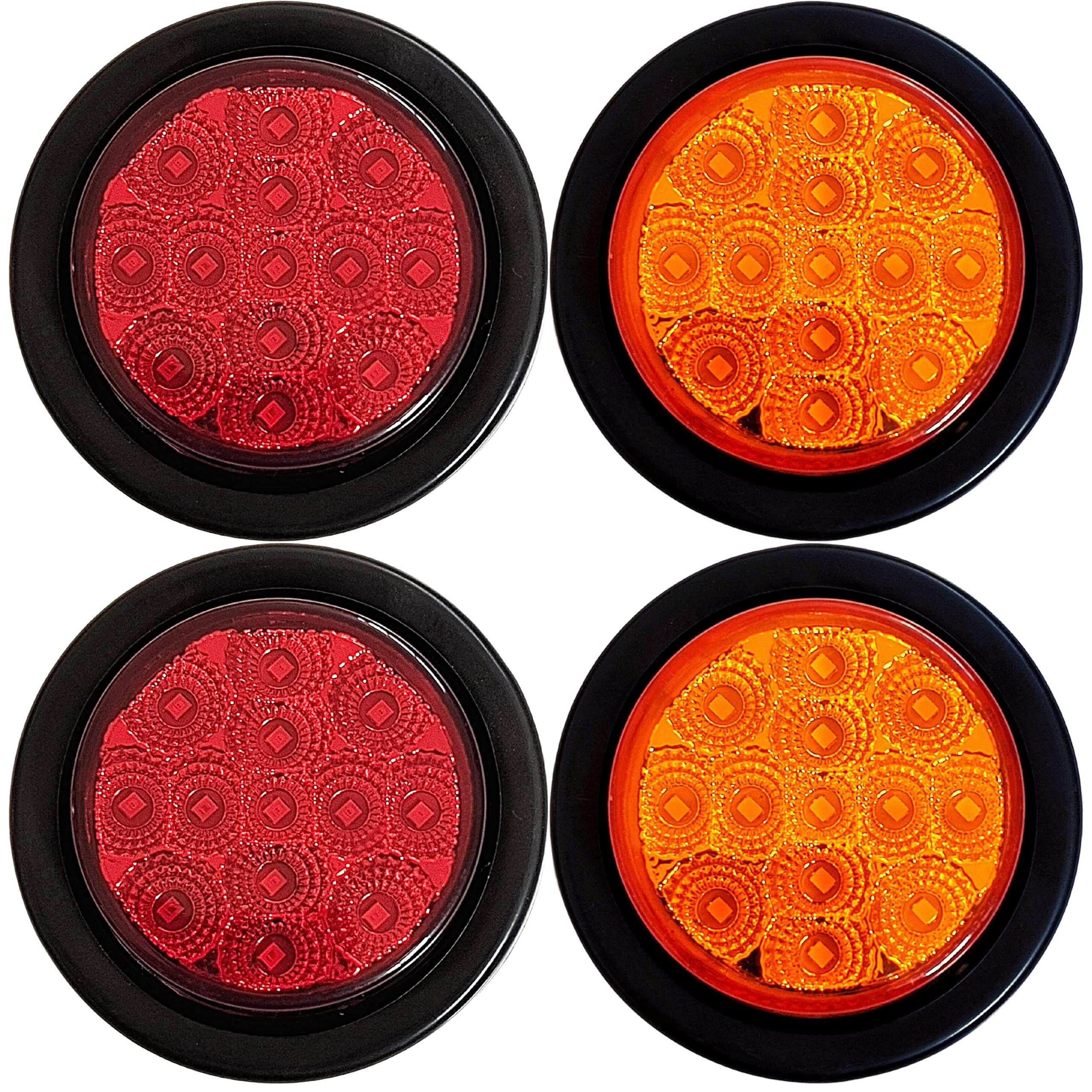 Amber/Red 2.5" Round Led Clearance Side Marker Lights Kit 13 LED Diodes Reflector Grommet Wire Pigtail Truck Utility Trailer RV UTV Tractor Flush Mount Waterproof 12V Sealed