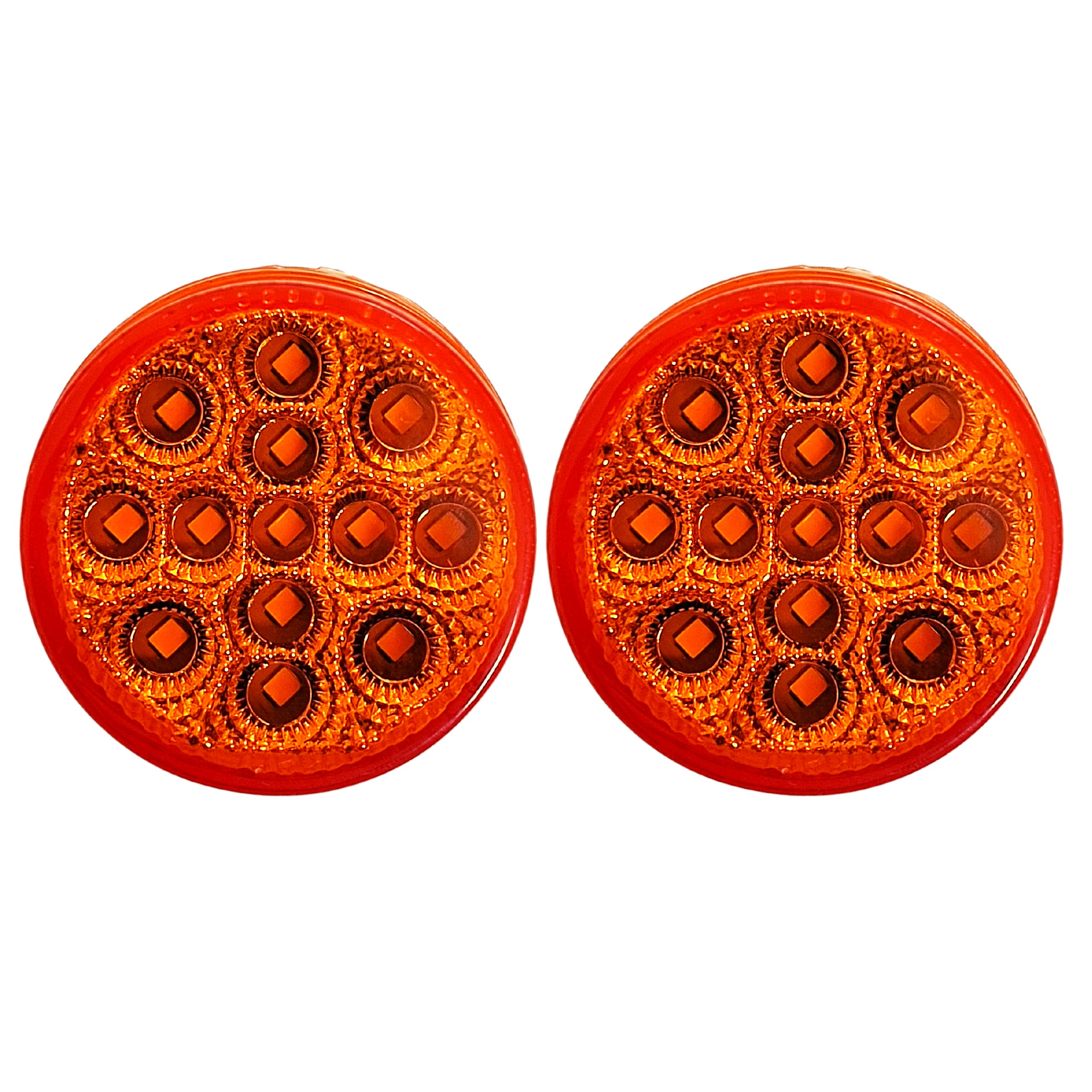 Amber/Red 2.5" Round Led Clearance Side Marker Lights Kit 13 LED Diodes Reflector Grommet Wire Pigtail Truck Utility Trailer RV UTV Tractor Flush Mount Waterproof 12V Sealed