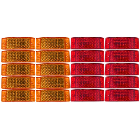 All Star Truck Parts] Amber + Red 6" 21 LED Side Marker Clearance Light Rectangle 12V Truck Trailer Camper Boat Marine 6x2 Rectangular Surface Mount [Sealed and Waterproof]