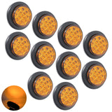 All Star Truck Parts 2" Round Amber/Red 13 LED Light Side Marker Clearance Reflector Lens Rubber Grommet + Removable 2 Wire Pigtail Plug IP67 Waterproof Trailers RV's Trucks Off Road Dump Truck 12V