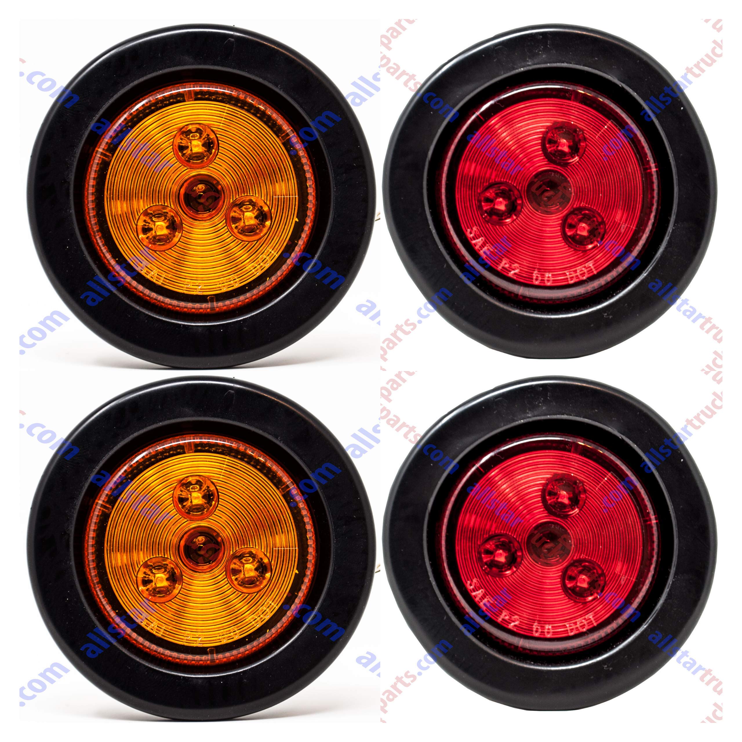 Red/Amber 2" Round Trailer 9 LED Clearance Side Marker Lights [DOT FMVSS 108] [SAE P2] [Reflector Lens] [Grommet+Plug] [Flush-Mount] [Waterproof IP67] Marker Clearance Lights Trailer Truck