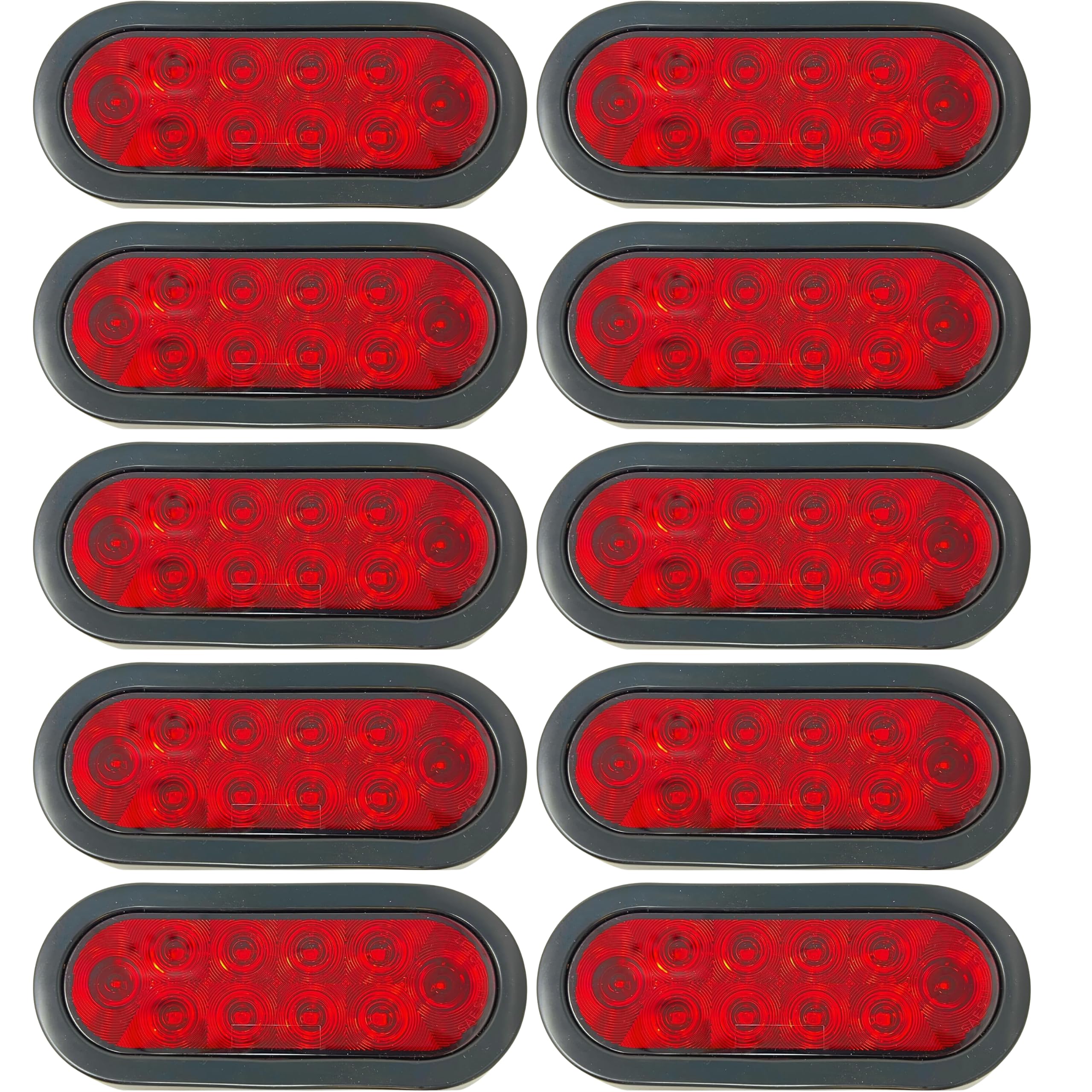 Red/White/Amber 6" Oval 10 LED Trailer Stop Turn Tail Light Kit DOT Certified Grommets Plugs IP67 Waterproof Mid Turn Parking Reverse Back Up Signal Headache Rack Backrack