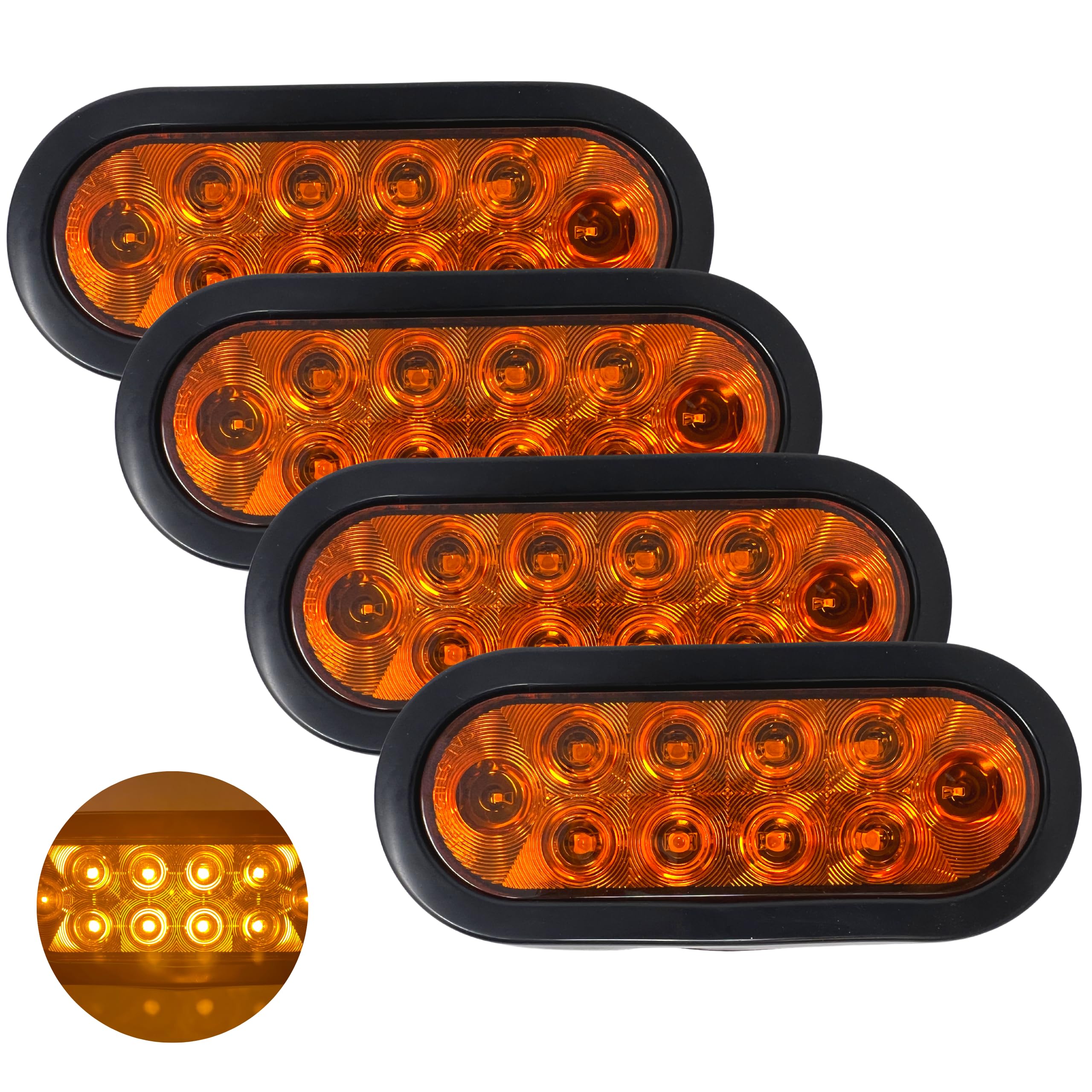 Red/White/Amber 6" Oval 10 LED Trailer Stop Turn Tail Light Kit DOT Certified Grommets Plugs IP67 Waterproof Mid Turn Parking Reverse Back Up Signal Headache Rack Backrack