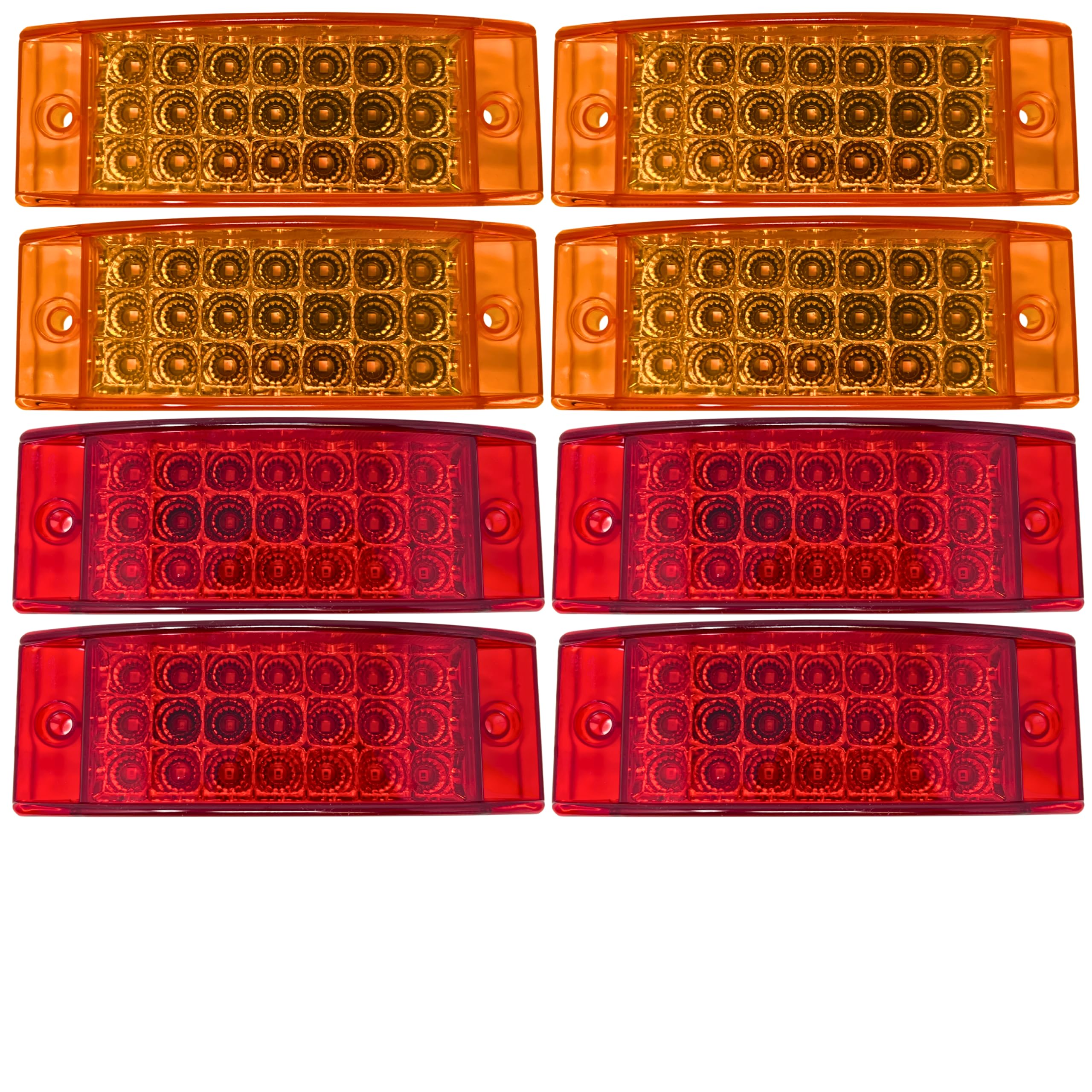 All Star Truck Parts] Amber + Red 6" 21 LED Side Marker Clearance Light Rectangle 12V Truck Trailer Camper Boat Marine 6x2 Rectangular Surface Mount [Sealed and Waterproof]