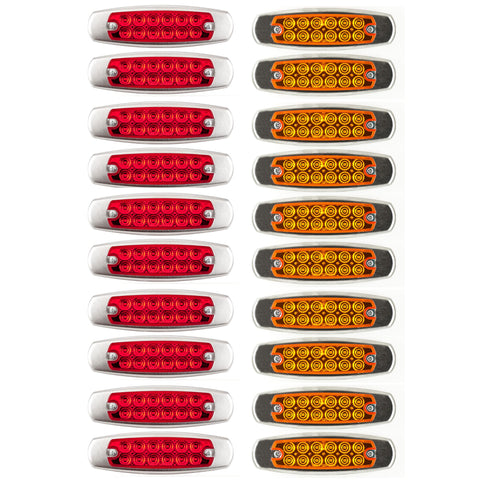 6.2" LED Marker Clearance Light 12 LED Amber/Red Trailer Lights Surface Mount Sealed 6-1/5" Amber/Red Rectangular Spyder Fish Shape Marker & Clearance Lights Stainless Steel Rim Bezel 12V