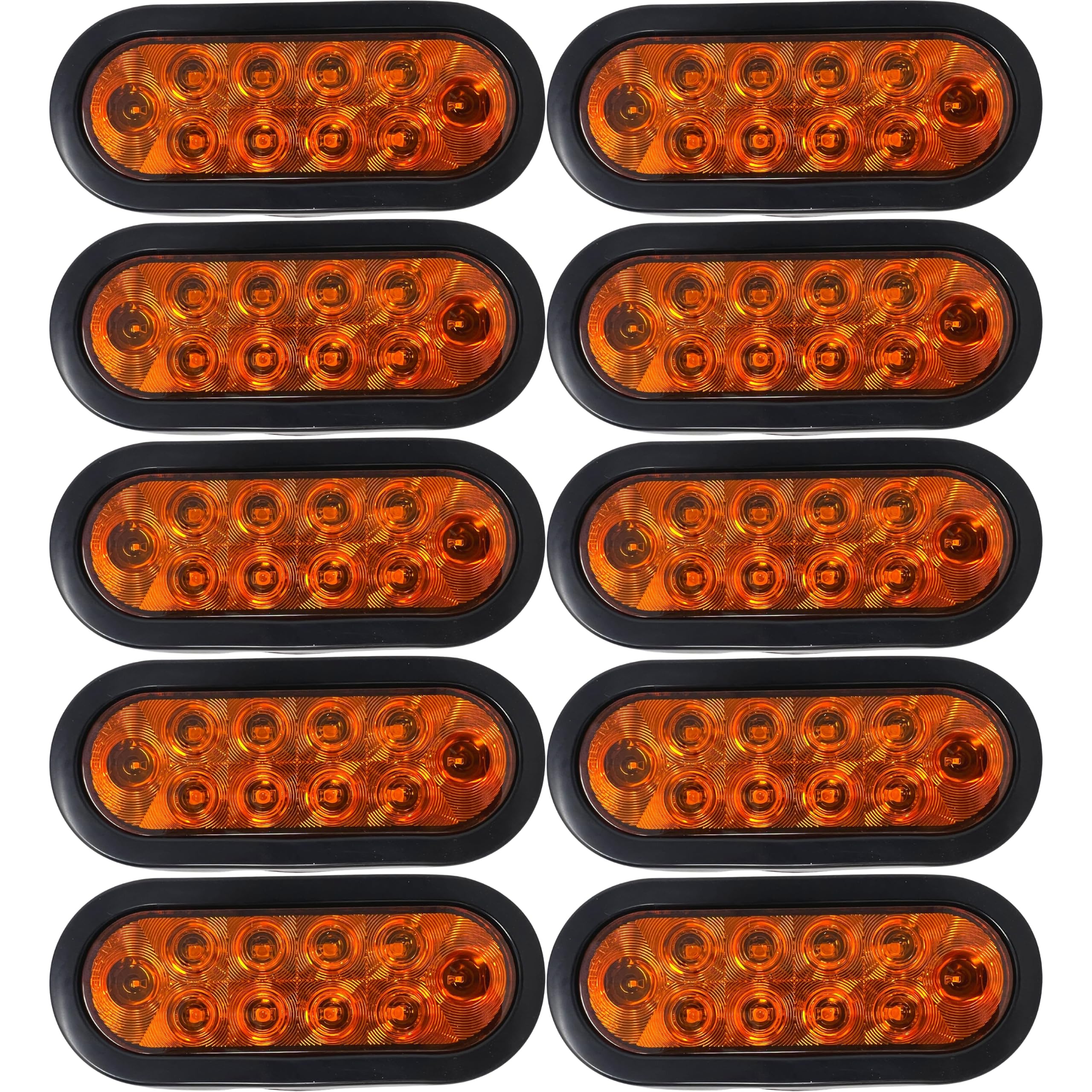 Red/White/Amber 6" Oval 10 LED Trailer Stop Turn Tail Light Kit DOT Certified Grommets Plugs IP67 Waterproof Mid Turn Parking Reverse Back Up Signal Headache Rack Backrack